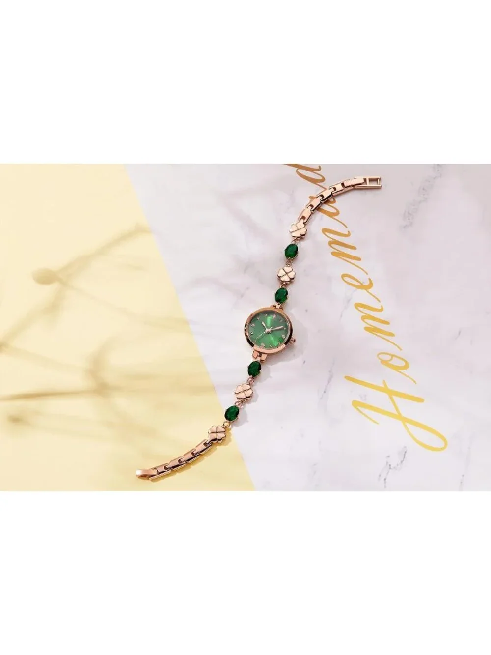 Women's Green Bezel with Crystals Dial Bracelet Strap Diamonds Wrist Watches
